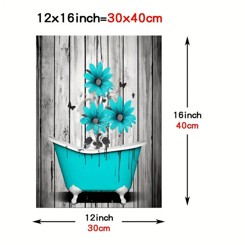 Vibrant Beautiful Blue Flowers In A Bathtub Canvas Print Framed 12" x 16" NEW! Home & Garden:Home Décor:Posters & Prints Style Your Walls